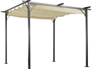 3x3m Outdoor Pergola Metal Gazebo Porch Awning Retractable Canopy Outsunny