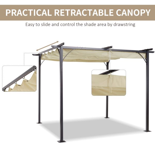 3x3m Outdoor Pergola Metal Gazebo Porch Awning Retractable Canopy Outsunny - Image 4