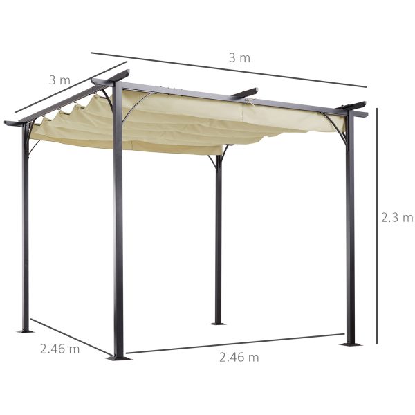 3x3m Outdoor Pergola Metal Gazebo Porch Awning Retractable Canopy Outsunny - Image 5