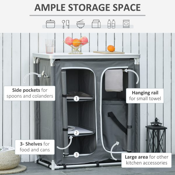 Outdoor Aluminum 3-shelf Camping Cupboard Kitchen Station Cook Table Outsunny - Image 7
