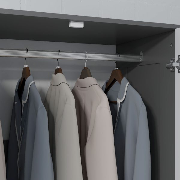 HOMCOM 2 Door Wardrobe Grey Wardrobe with 3 Drawer and Hanging Rod for Bedroom - Image 8