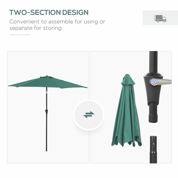 Patio Umbrella Parasol Sun Shade Garden Aluminium Green 2.7M - Image 7