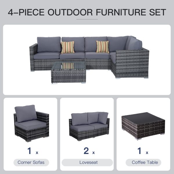 Rattan Set, 4 PC-Grey - Image 3