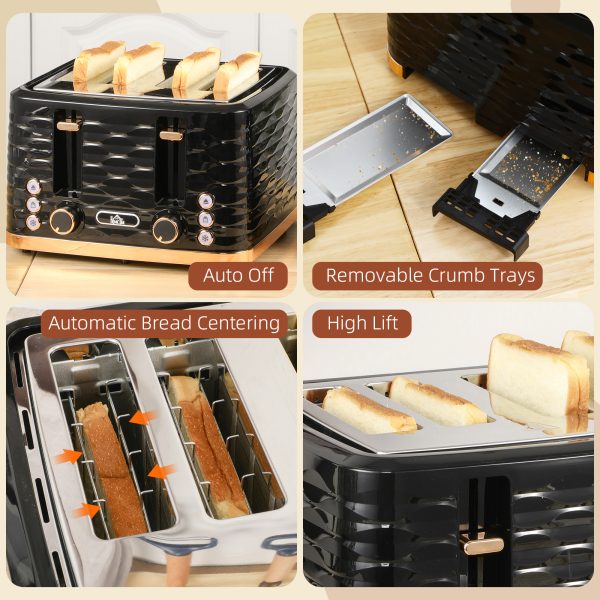 HOMCOM Toaster with 4 Slot, 7 Browning Levels, 1600W, Black Ripple - Image 7