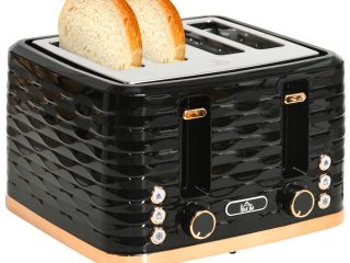 HOMCOM Toaster with 4 Slot, 7 Browning Levels, 1600W, Black Ripple