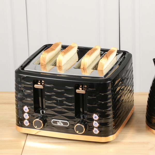 HOMCOM Toaster with 4 Slot, 7 Browning Levels, 1600W, Black Ripple - Image 8