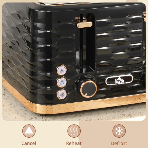 HOMCOM Toaster with 4 Slot, 7 Browning Levels, 1600W, Black Ripple - Image 3