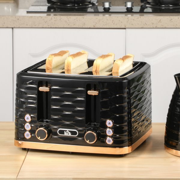 HOMCOM Toaster with 4 Slot, 7 Browning Levels, 1600W, Black Ripple - Image 2
