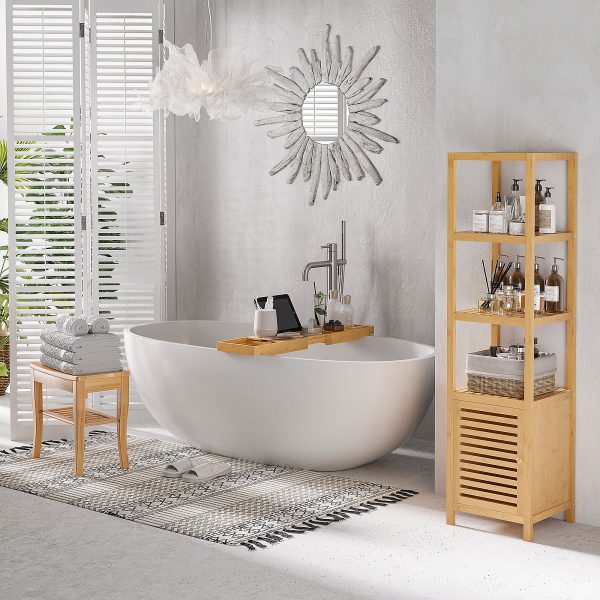 HOMCOM Extendable Bath Tub Bathroom Tray Bathtub Caddy Shelf Wine Holder Book - Image 2