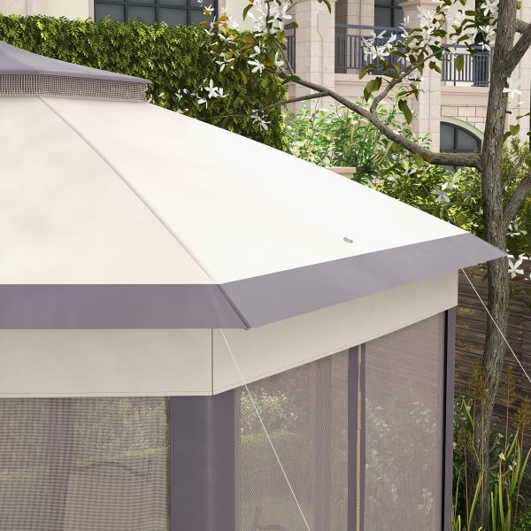 4.05m x 4.05m Metal Frame Mesh Draped 2-Tier Roof Gazebo Brown - Image 8