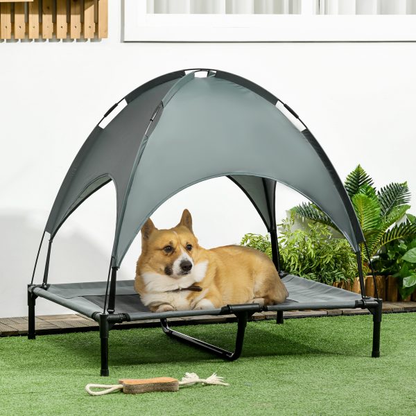 92 cm Elevated Dog Bed Cooling Raised Pet Cot UV Protection Canopy Grey Pawhut - Image 2