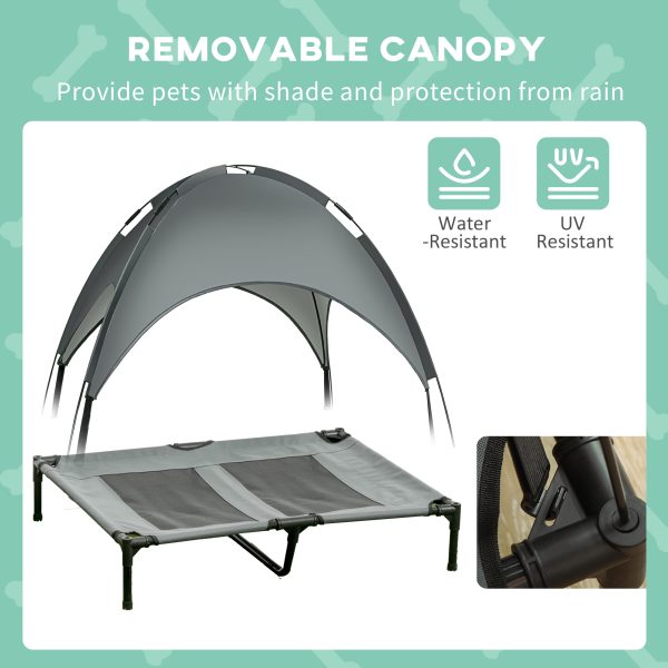92 cm Elevated Dog Bed Cooling Raised Pet Cot UV Protection Canopy Grey Pawhut - Image 6