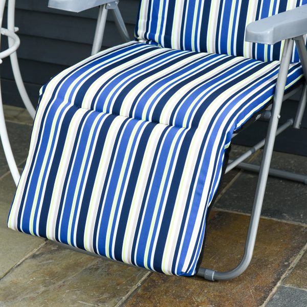 Set of 2 Adjustable Sun Lounger Recliner Reclining Seat Blue and White - Image 8