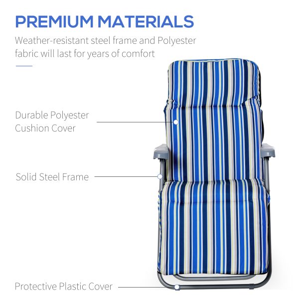 Set of 2 Adjustable Sun Lounger Recliner Reclining Seat Blue and White - Image 7