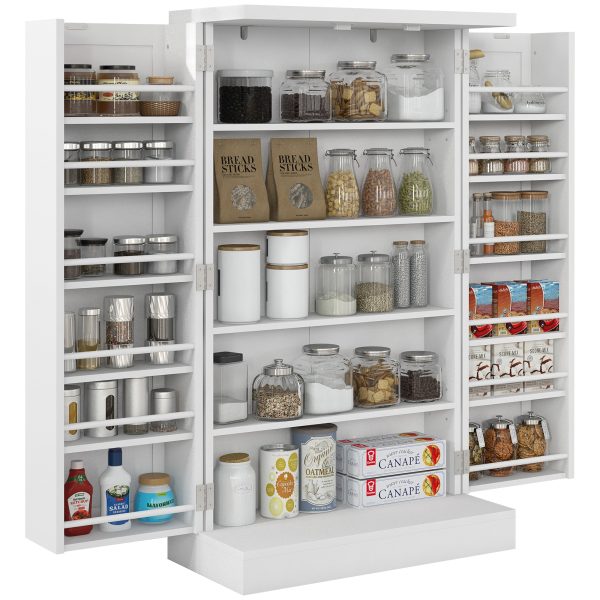 HOMCOM Kitchen Cupboard with Double Doors, 5-Tier Shelf, 12 Spice Racks, White
