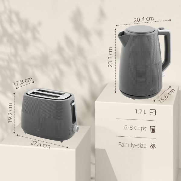 HOMCOM 1.7L Fast Boil Electric Kettle and 2 Slice Water Toaster Set, Grey - Image 5