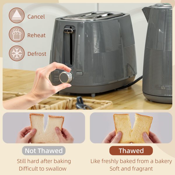 HOMCOM 1.7L Fast Boil Electric Kettle and 2 Slice Water Toaster Set, Grey - Image 4