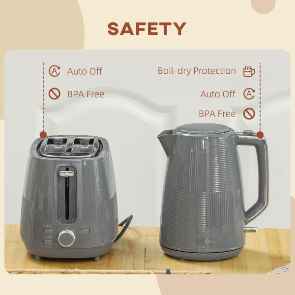 HOMCOM 1.7L Fast Boil Electric Kettle and 2 Slice Water Toaster Set, Grey - Image 7