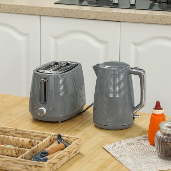 HOMCOM 1.7L Fast Boil Electric Kettle and 2 Slice Water Toaster Set, Grey - Image 2