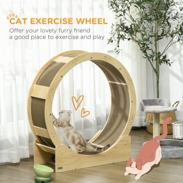 PawHut Cat Wheel with Brake, Scratching Pads for Health, Oak - Image 3