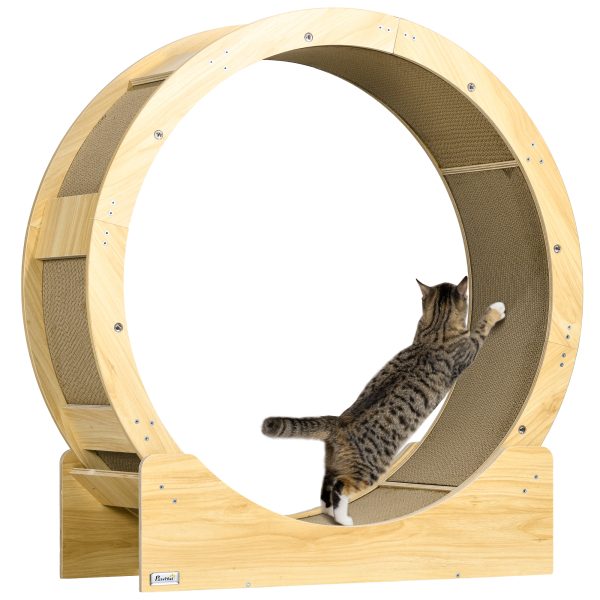 PawHut Cat Wheel with Brake, Scratching Pads for Health, Oak