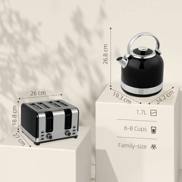 HOMCOM 1.7L 3000W Fast Boil Electric Kettle and 4 Slice Toaster Set, Black - Image 5