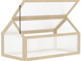 Wooden Cold Frame Greenhouse Garden Polycarbonate Grow House, Natural Outsunny