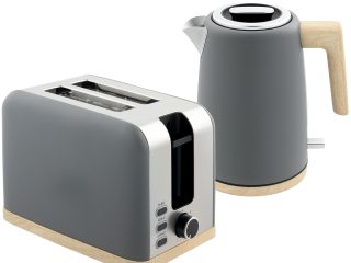 HOMCOM 1.7L Electric Fast Boil Kettle and 2 Slice Toaster Set, Grey