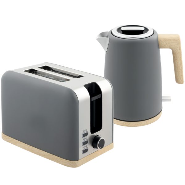 HOMCOM 1.7L Electric Fast Boil Kettle and 2 Slice Toaster Set, Grey
