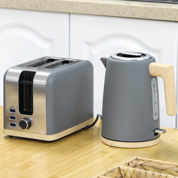 HOMCOM 1.7L Electric Fast Boil Kettle and 2 Slice Toaster Set, Grey - Image 2