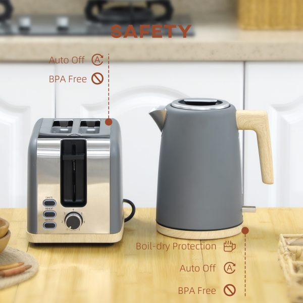 HOMCOM 1.7L Electric Fast Boil Kettle and 2 Slice Toaster Set, Grey - Image 7