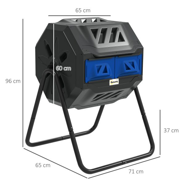 Outsunny 160L Outdoor Tumbling Compost Bin with Dual Chamber, Blue - Image 5