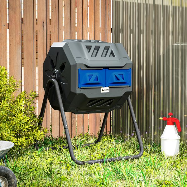 Outsunny 160L Outdoor Tumbling Compost Bin with Dual Chamber, Blue - Image 8