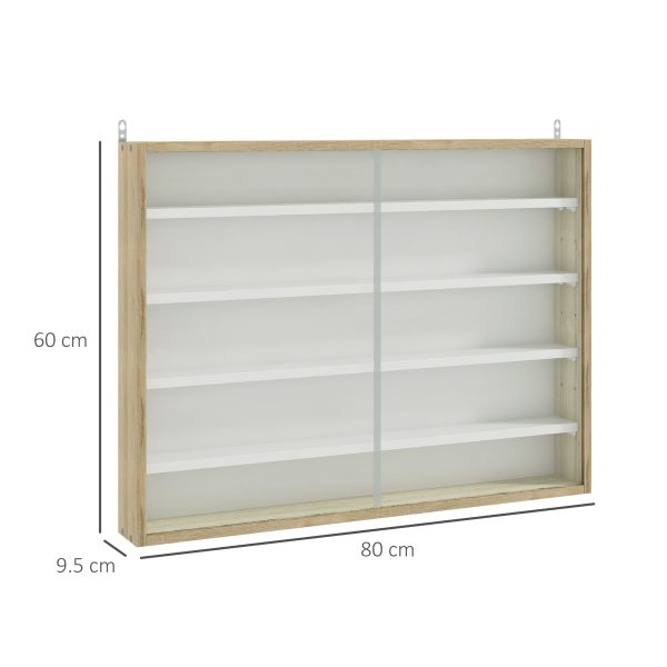 HOMCOM 5-Tier Wall Display Shelf Unit Cabinet w/ Shelves Glass Doors Natural - Image 3