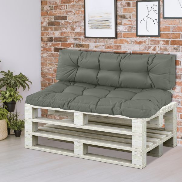 2Pcs Garden Tufted Pallet Cushion Seat Pad Back Cushion Patio Dark Grey - Image 2