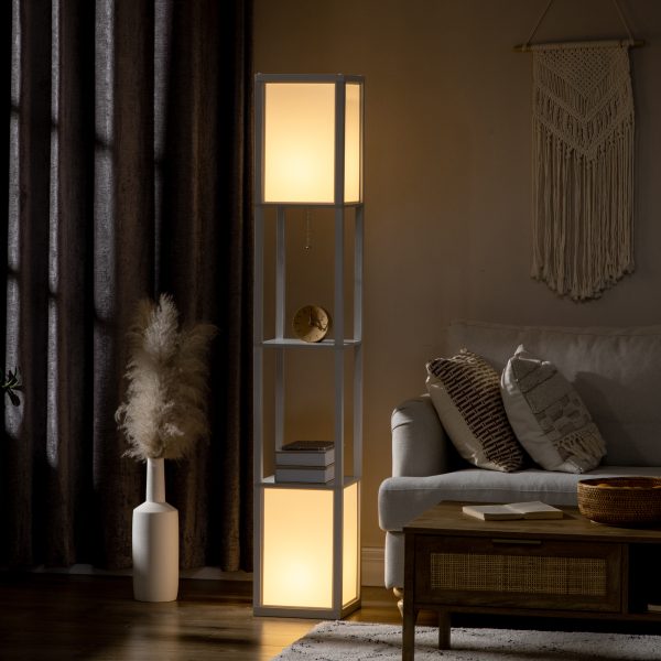 HOMCOM Shelf Floor Lamp with Dual Light, for Living Room, Bedroom, White - Image 2