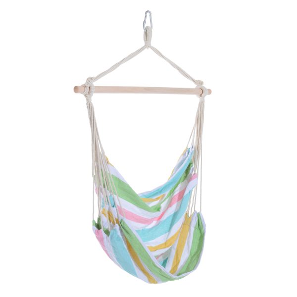 Hanging Swing Chair-Multi-colour stripes, white rope