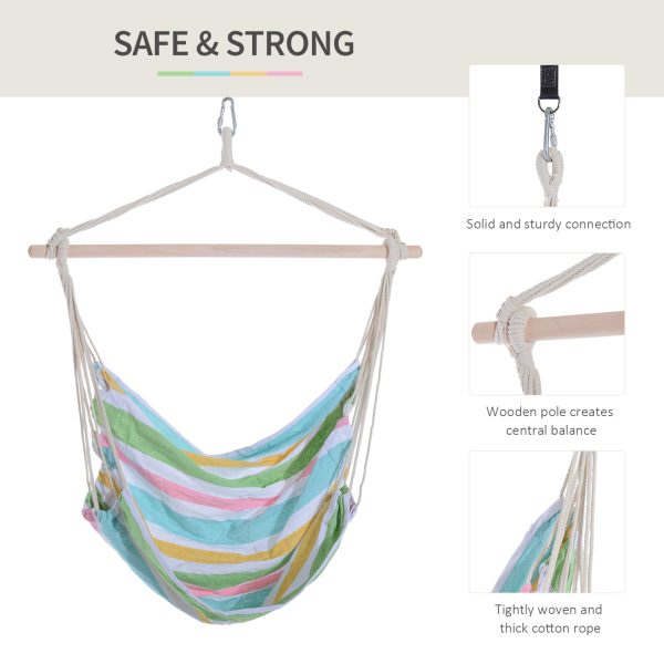 Hanging Swing Chair-Multi-colour stripes, white rope - Image 3