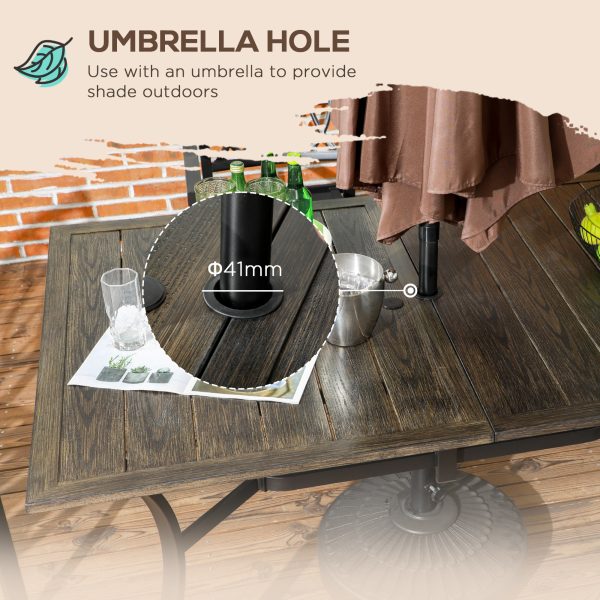 Outsunny Garden Table with Parasol Hole for Patio, Deck, Brown, 150 x 96 x 73cm - Image 7