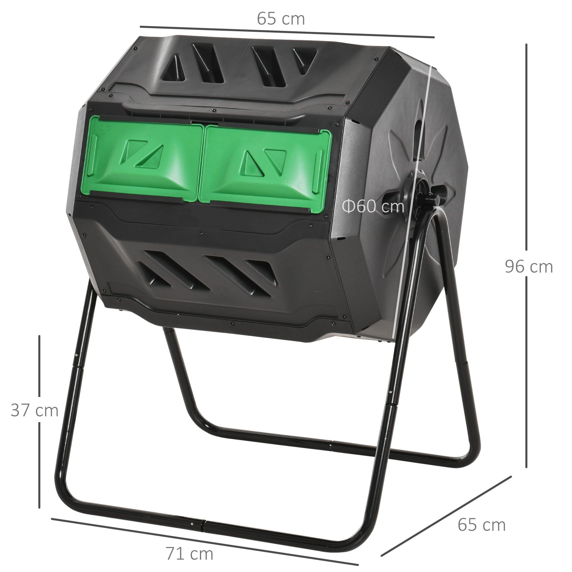 160L Outdoor Tumbling Compost Bin w/ Dual Chamber, Sliding Doors, Black - Image 5