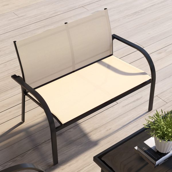 Outsunny 4pcs Patio Furniture Set Garden Sofa Glass Top Coffee Table Beige - Image 8