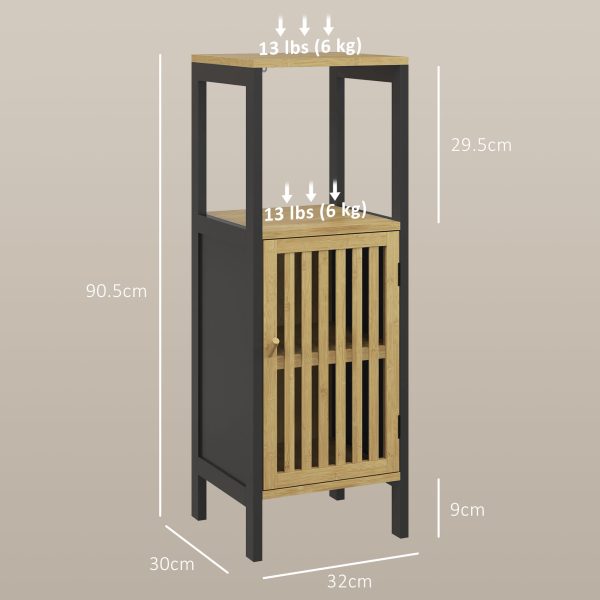 HOMCOM Bathroom Floor Cabinet Bamboo Bathroom Cupboard with Adjustable Shelf - Image 3