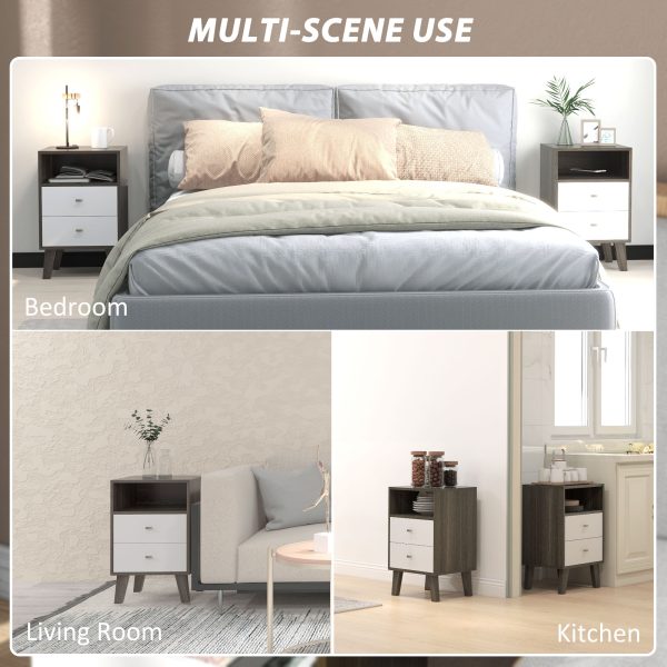 HOMCOM Bedside Tables Set of 2, Modern Nightstand with 2 Drawers and Open Cubby - Image 6