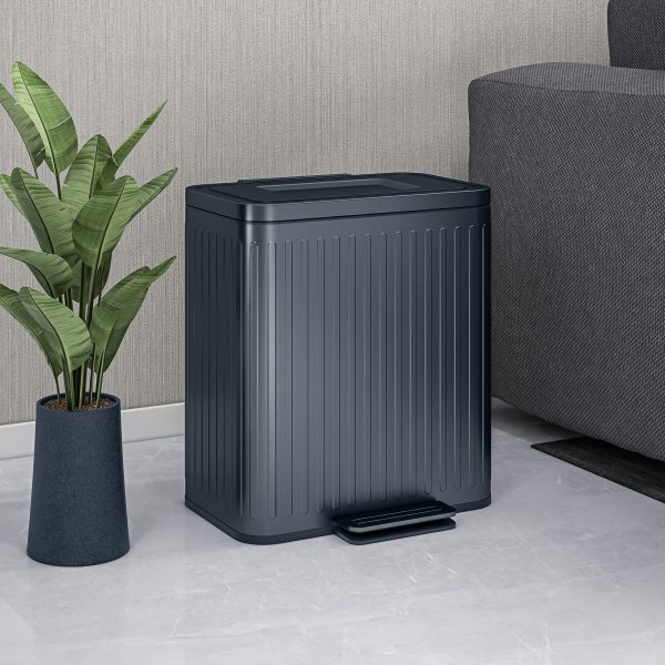 HOMCOM 2 x 20L Double Rubbish Bin, Pedal Bin with Soft-Close Lid, Black - Image 2