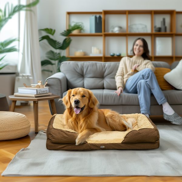 PawHut Dog Bed Calming Pet Bed Dog Mattress for Large Dogs - Brown - Image 2