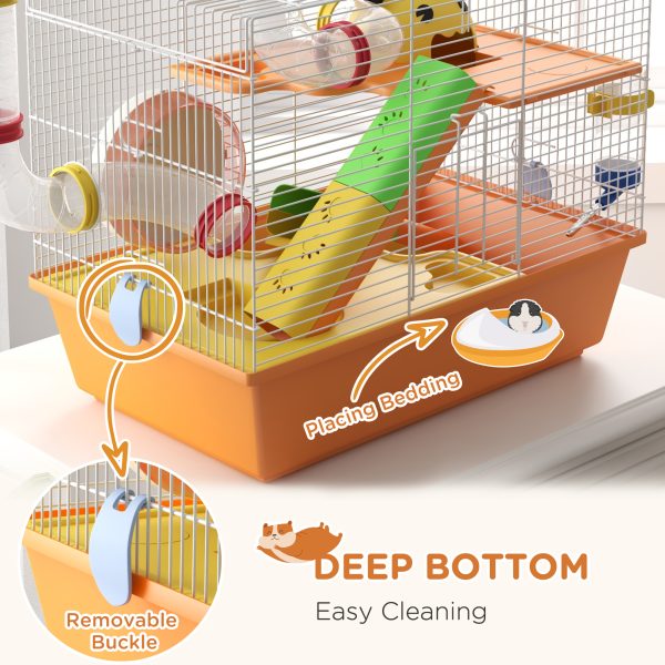 PawHut Hamster Cage, 3 Tiers Gerbil Cage for Dwarf Hamsters with Tubes, Ladder - Image 3