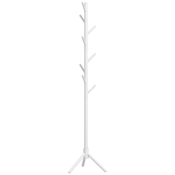 HOMCOM Coat Rack Bamboo Coat Stand with 8 Hooks for Handbags, White