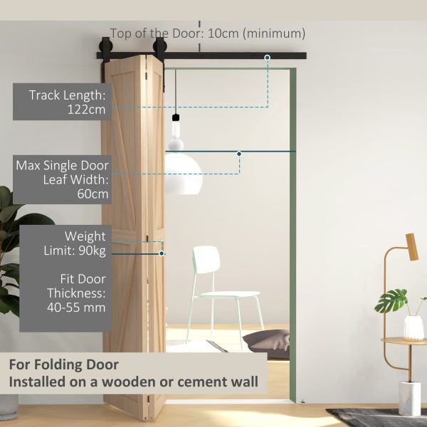 HOMCOM 4FT/122CM Bi-Folding Sliding Barn Door Hardware Kit Sliding Door Kit - Image 4