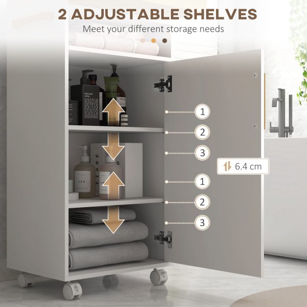 kleankin Bathroom Storage Cabinet with Cushioned Door and Wheels, White - Image 4