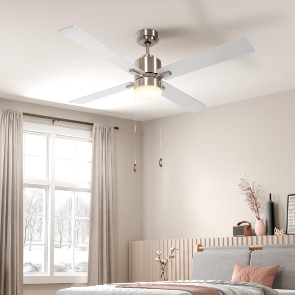 HOMCOM Mounting Reversible Ceiling Fan with Light, Pull-chain, Silver & Natural - Image 2